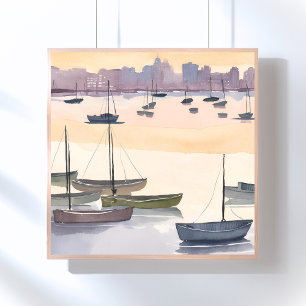 Botenmarina   Aquarel Ocean Baai Poster