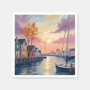 Botenmarina Kustbaai Aquarelschilderij Servet