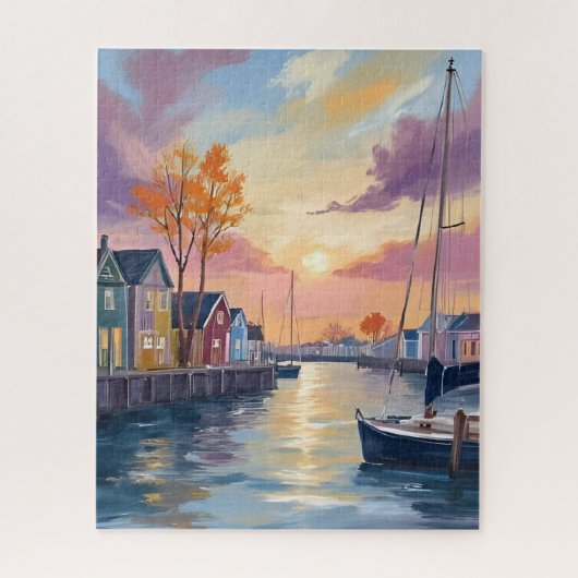 Botenmarina | Waterverfschilderij van kustbaai Legpuzzel (Verticaal)
