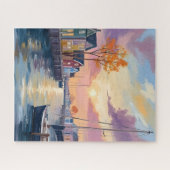 Botenmarina | Waterverfschilderij van kustbaai Legpuzzel (Horizontaal)