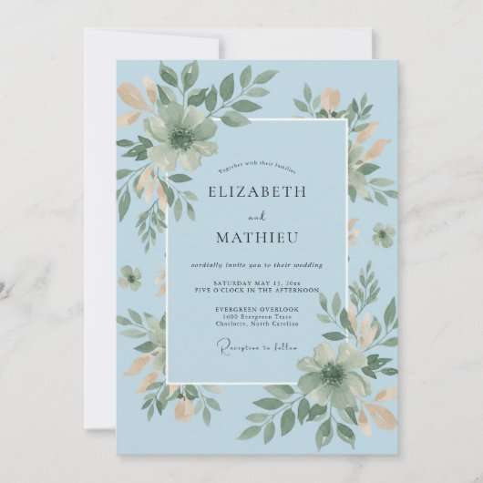Boter Azure Loof Eucalyptus Bruiloft Kaart (Voorkant)