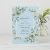 Boter Azure Loof Eucalyptus Bruiloft Kaart (Staand voorkant)