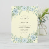 Boter Azure Ranunculus Stof Eucalyptus Bruiloft Kaart (Staand voorkant)