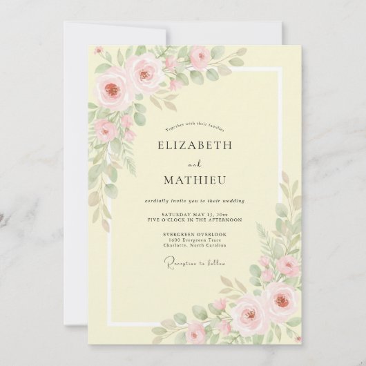 Boter Blush Bloem Bruiloft Kaart (Voorkant)