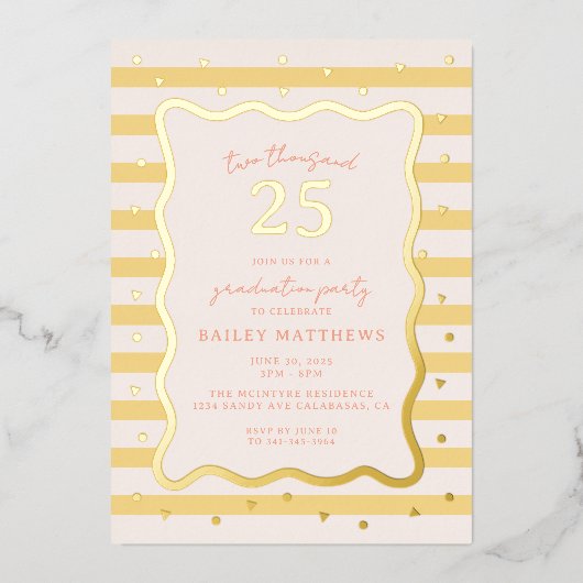 Boter Cabana Fun Geel Afstudeerfeest Folie Uitnodiging (Voorkant)