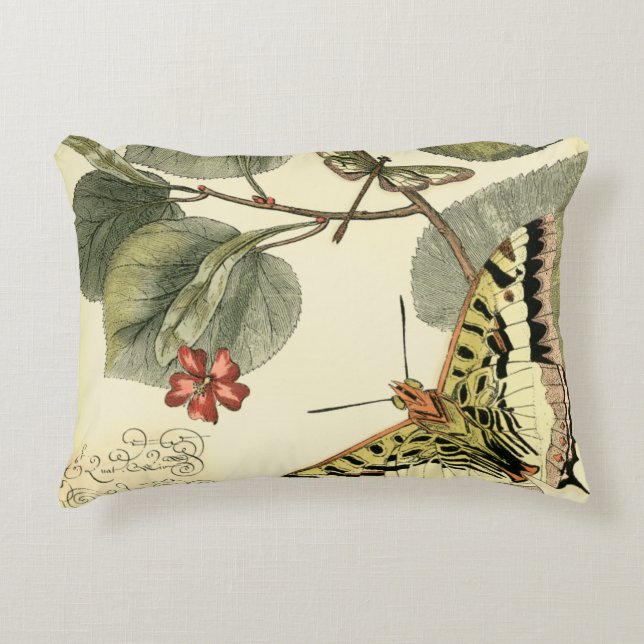 Boter en dragonfly met rode bloemen decoratief kussen (Voorkant)