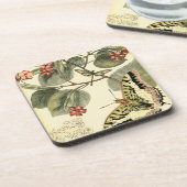 Boter en dragonfly met rode bloemen drankjes onderzetter (Linkerzijde)