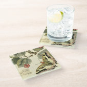 Boter en dragonfly met rode bloemen glazen onderzetter (Schuin)