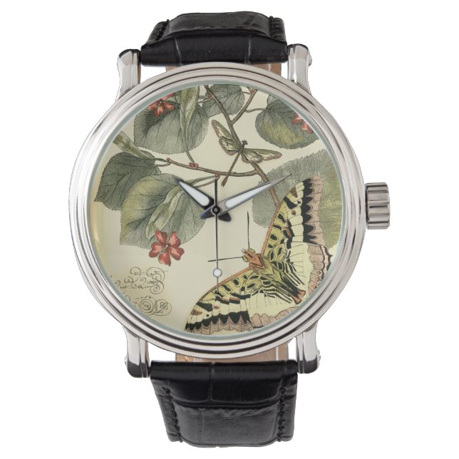 Boter en dragonfly met rode bloemen horloge (Voorkant)