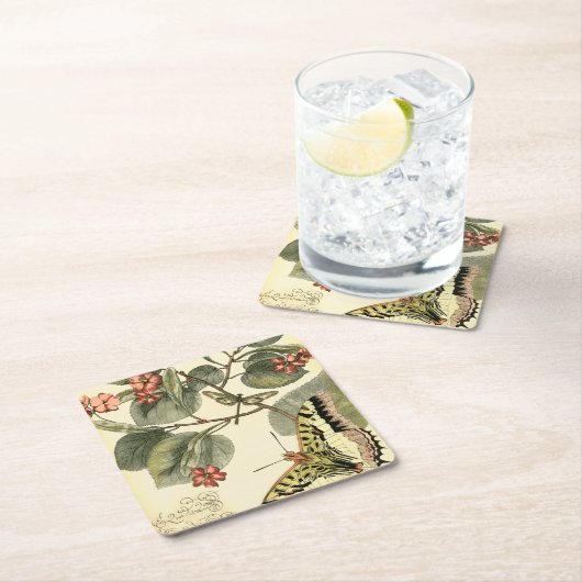 Boter en dragonfly met rode bloemen kartonnen onderzetters (Insitu)