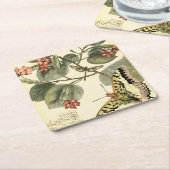 Boter en dragonfly met rode bloemen kartonnen onderzetters (Schuin)