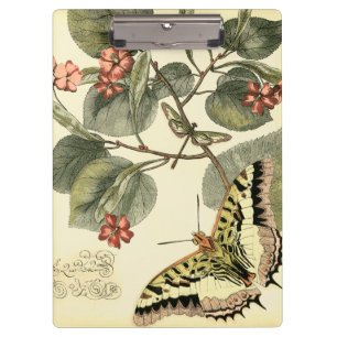 Boter en dragonfly met rode bloemen klembord