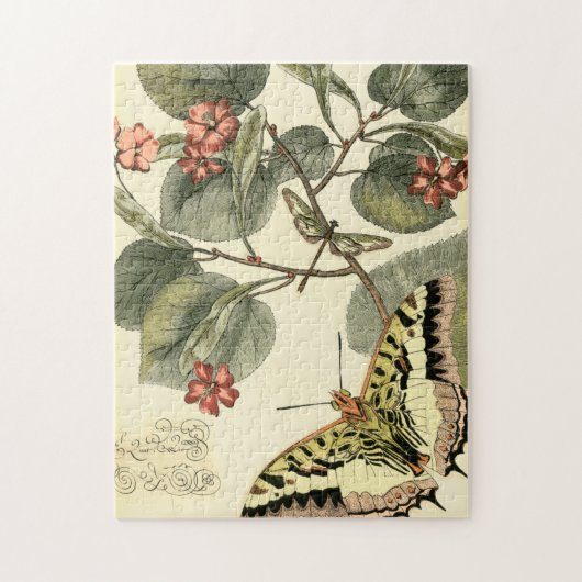 Boter en dragonfly met rode bloemen legpuzzel (Verticaal)