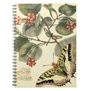 Boter en dragonfly met rode bloemen notitieboek