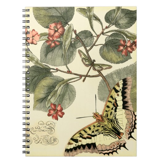Boter en dragonfly met rode bloemen notitieboek (Voorkant)