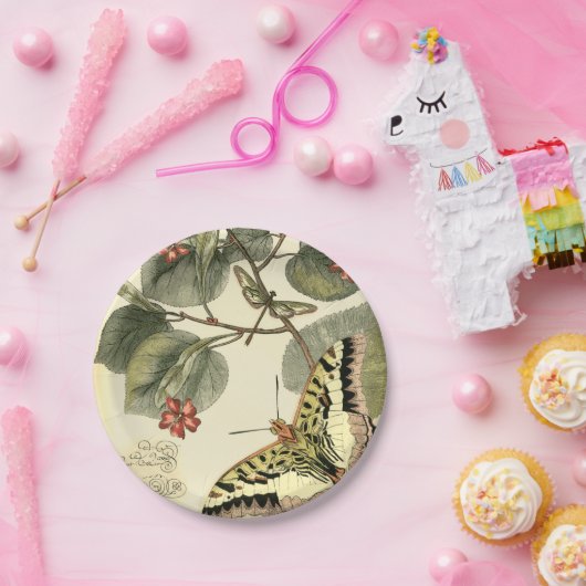 Boter en dragonfly met rode bloemen papieren bordje (Feest)