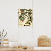 Boter en dragonfly met rode bloemen poster (Keuken)