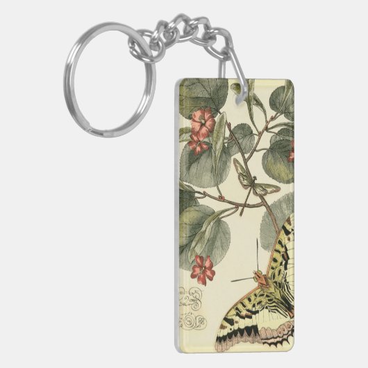 Boter en dragonfly met rode bloemen sleutelhanger (Voorkant Links)