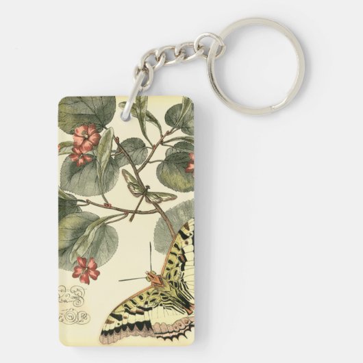 Boter en dragonfly met rode bloemen sleutelhanger (achterkant)