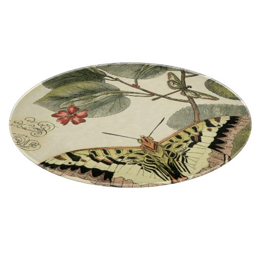 Boter en dragonfly met rode bloemen snijplank (Hoek)