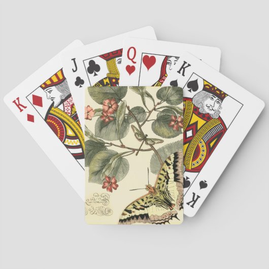 Boter en dragonfly met rode bloemen speelkaarten (Achterkant)