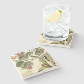 Boter en dragonfly met rode bloemen stenen onderzetter (Zijkant)