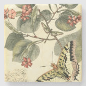 Boter en dragonfly met rode bloemen stenen onderzetter (Voorkant)