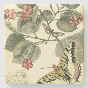 Boter en dragonfly met rode bloemen stenen onderzetter