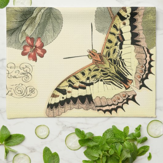 Boter en dragonfly met rode bloemen theedoek (Gevouwen)