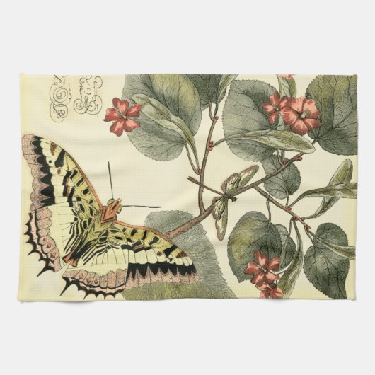 Boter en dragonfly met rode bloemen theedoek (Horizontaal)