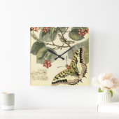 Boter en dragonfly met rode bloemen vierkante klok (Huis)