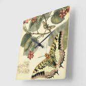 Boter en dragonfly met rode bloemen vierkante klok (Hoek)