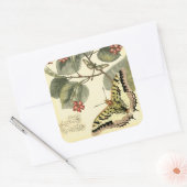 Boter en dragonfly met rode bloemen vierkante sticker (Envelop)
