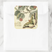 Boter en dragonfly met rode bloemen vierkante sticker (Tas)