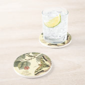 Boter en dragonfly met rode bloemen zandsteen onderzetter (Zijkant)