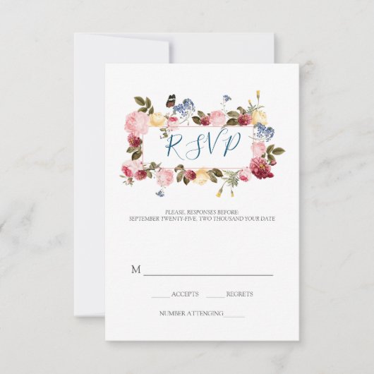 Boter en kleurrijke bloemen RSVP kaartje (Voorkant)