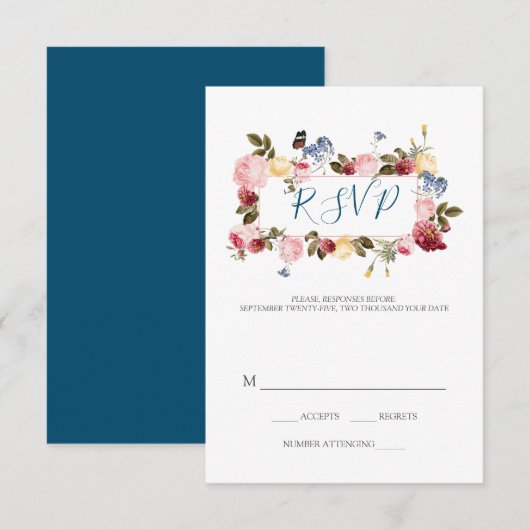 Boter en kleurrijke bloemen RSVP kaartje (Voorkant / Achterkant)