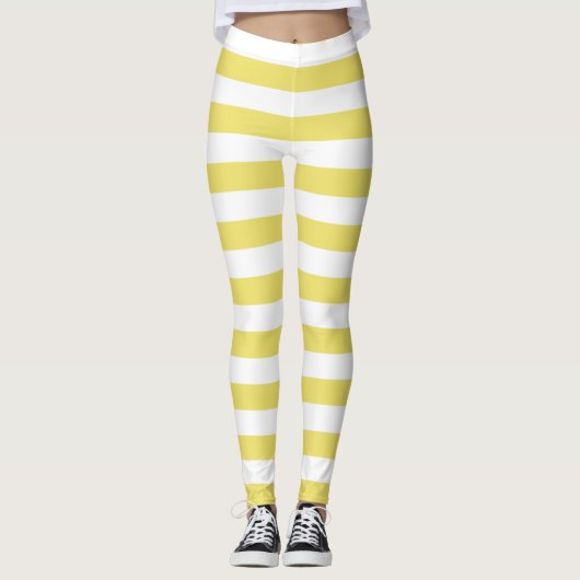 Boter en witte kleur horizontaal gestreept leggings (Voorkant)