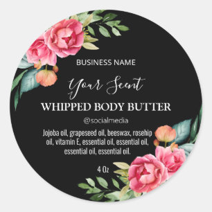 Boter-etiketten van Bespoke Black Floral Body Ronde Sticker