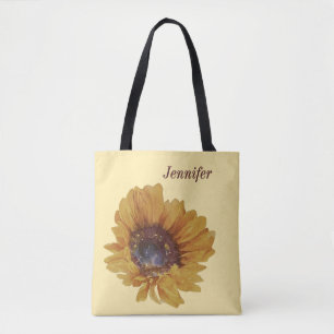 Boter Geel aquarel Zonnebloem Naam Tote Bag