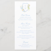 Boter Geel Blauw Bloemig Monogram Wapen Huwelijk Menu (Voorkant)