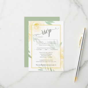 Boter Geel Boho Chic Waterverfrozen Bruiloft RSVP Kaartje