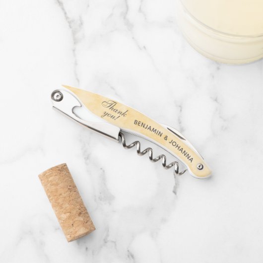 Boter Geel Custom Wedding Bedankt Favorieten Kurkentrekker (Voorkant)