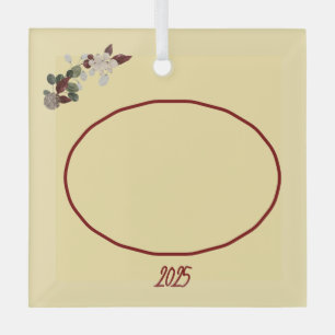 Boter Geel & Diep Rode Bloem Foto Kerstmis Glas Ornament