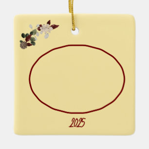 Boter Geel & Diep Rood Bloemen Foto Kerstmis Keramisch Ornament