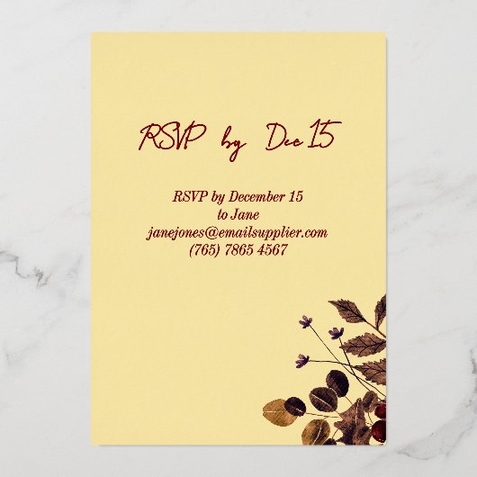 Boter Geel & Diep Rood Bloemen Vrolijk Kerstfeest Folie Uitnodiging (Achterkant)