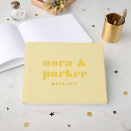 Boter Geel Eenvoudig Monogram Trouwdag Gastenboek
