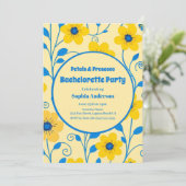 Boter Geel en Blauw Bloemen-Bachelorette Party Kaart (Staand voorkant)