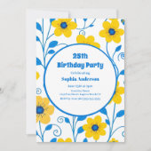 Boter Geel en Blauw Bloemen-Verjaardag Uitnodiging (Voorkant)