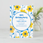 Boter Geel en Blauw Bloemen-Verjaardag Uitnodiging (Staand voorkant)